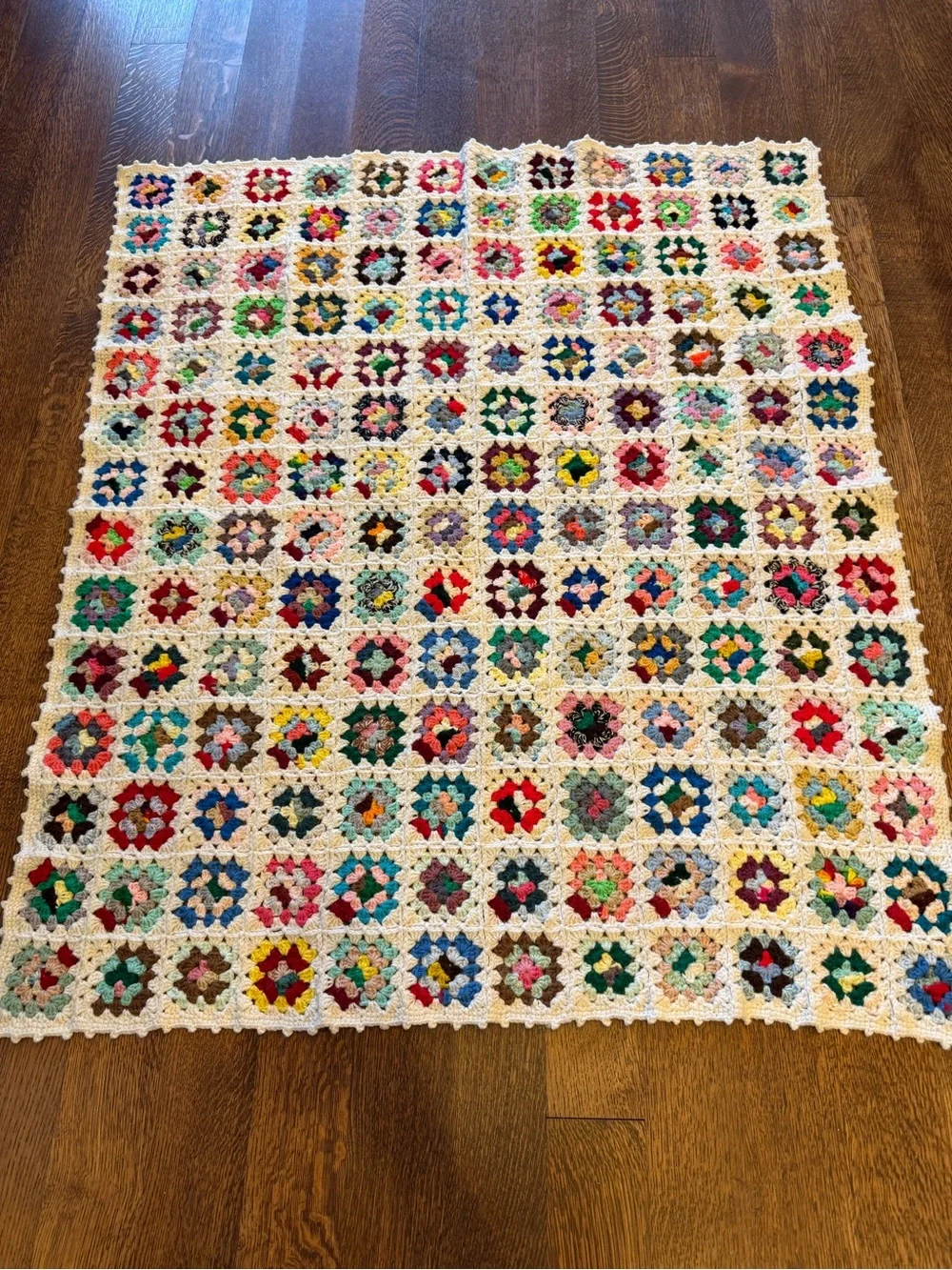 Vintage Possible Wool Granny Square Afghan Petite 3.5” Squares 52x44 Handmade